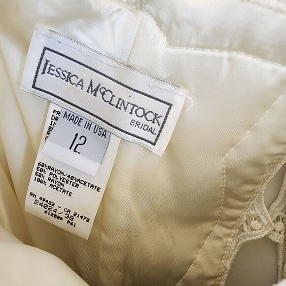 Jessica McClintock Gown Black Cream Empire Lace Cut Out Formal Prom Long 12 Vtg - Picture 3 of 16